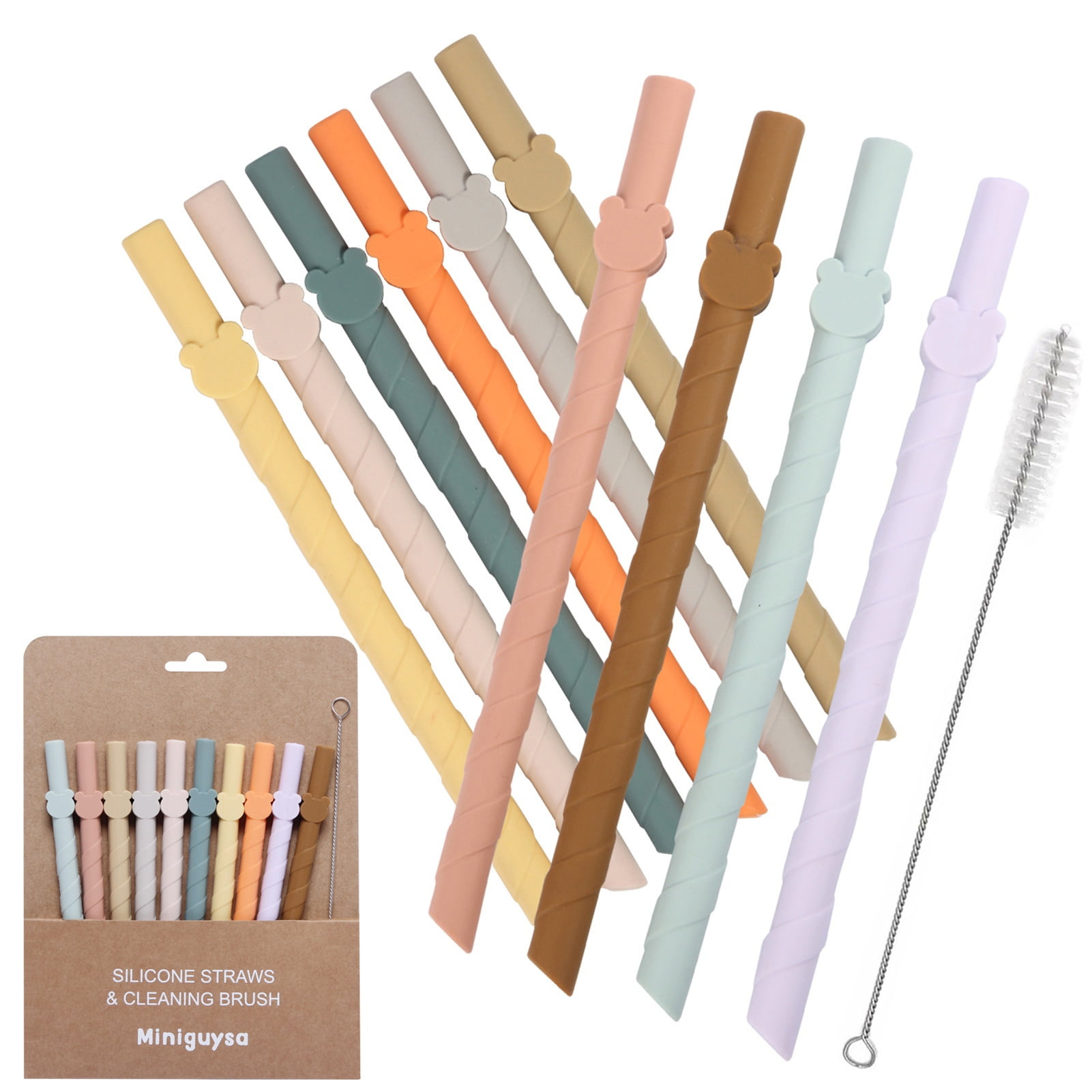 Clinaoy 10Pcs Colorful Silicone Straws Reusable Easy to Clean BPAfree