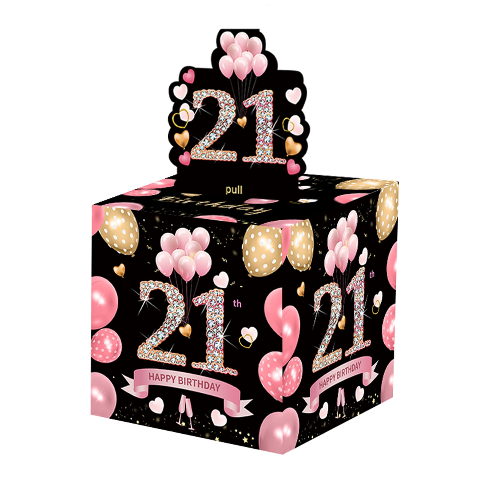 21st Birthday Money Gift Box Pull-Out Surprise - Cash Holder With 35 Transparent Bags - Fun Way To Give Money As A Present For Her Or Him