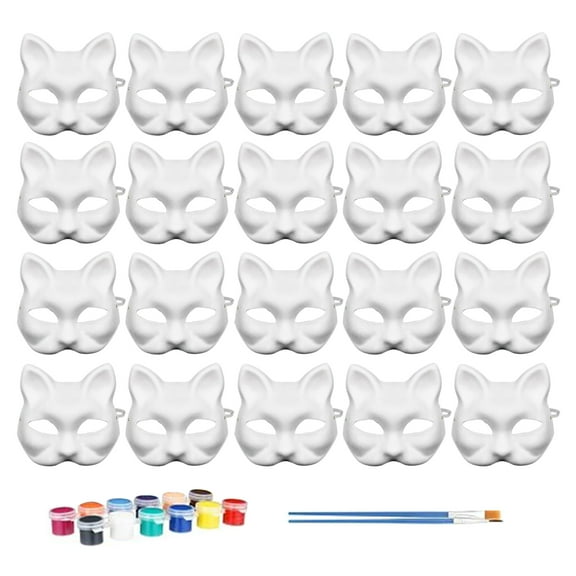 Clinaoy 20 Pcs Face Cushion Kit Fox Cat Face Cushion DIY Halloween Masquer Set with Paint And Brush Make-up Party Prop for Dancing Party