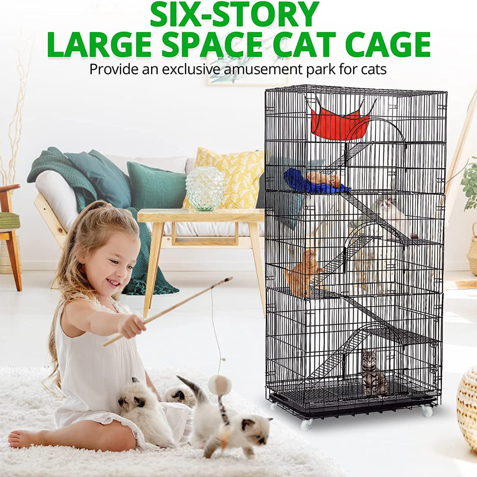Clinaoy 360 Degree Swivel Bolt Removable Ramp Design Foldable Cat Cage ...