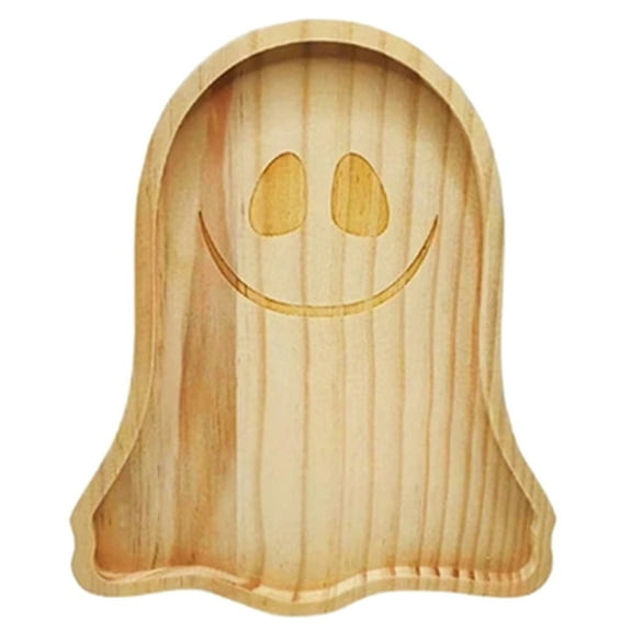 Clinaoy Halloween Pumpkin Ghost Wood Plate Multifunctional Cheese Bread Charcuterie Meat Cheese Appetizer Food Serving Dinner Dish Tray Kitchen Party Supplies