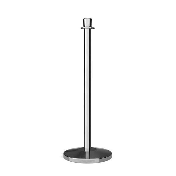 Cline Post and Rope Stanchion, Sloped Base, (Polished Stainless Steel Post, Crown Top tapped for Sign Frame)