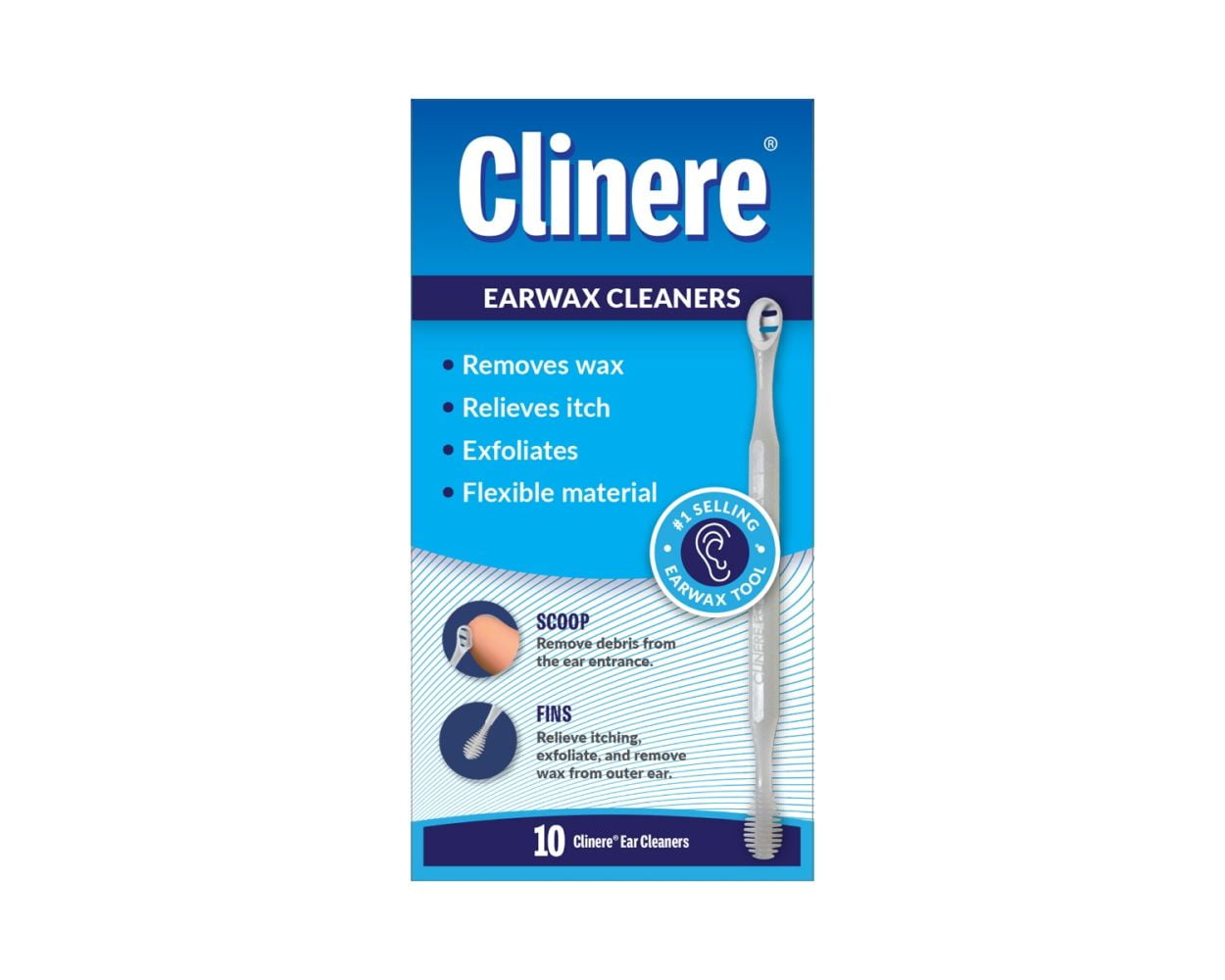 Clinere Earwax Cleaners Removes Wax Itch Relief Exfoliates Works Instantly Fins, Scoop 10 Count