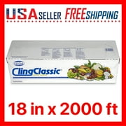 Cling Classic Plastic Wrap Food Stretch Film Roll Clear ZipSafe Blade Cutter Easy to Cut Dispenser PVC BPA-Free Microwave & Freezer Safe Securely Seal Home Commercial Use (18" x 2000')