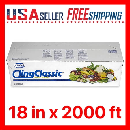 Cling Classic Plastic Wrap Food Stretch Film Roll Clear ZipSafe Blade Cutter Easy to Cut Dispenser PVC BPA-Free Microwave & Freezer Safe Securely Seal Home Commercial Use (18" x 2000')