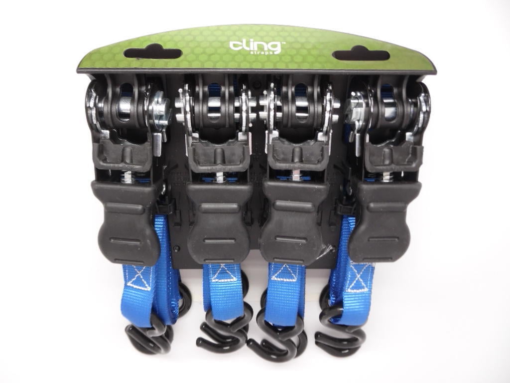 Cling Straps 4PC 14' Ratcheting TieDown Straps, 600 lbs Workload