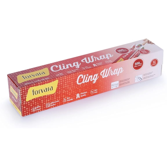 Cling Wrap Non-PVC Plastic Wrap for Food - 300 Square Foot Roll with Slide Cutter