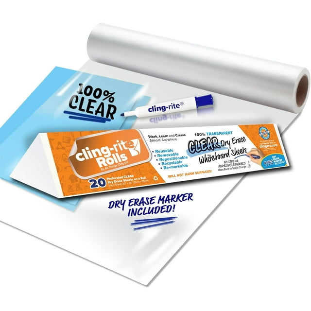 Clingers Clear Dry Erase Clingrite Rolls, Removable, Recyclable