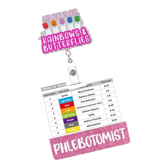 Clinical Badge Holder with Order of Draw Reference Card, Retractable Back Clip for Nurses and Phlebotomy Team Use