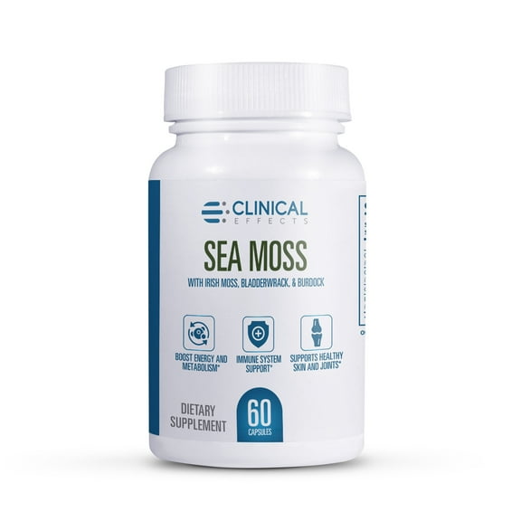 Clinical Effects Sea Moss - Organic Irish Sea Moss Capsules with Bladderwrack, Burdock Root and Bioperine for Thyroid, Heart Health, Weight Management and Energy Support - 60ct - Made in The USA
