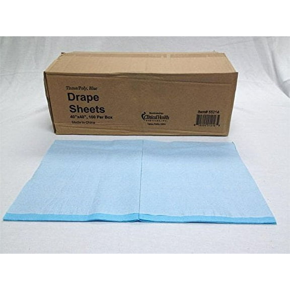 Clinical Health Services, Inc. Disposable Tissue/Poly Flat Drape Sheets, 40" x 48", Blue (Pack of 100)