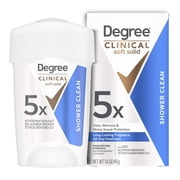 Degree Clinical Strength Antiperspirant Deodorant 96-Hour Sweat and Odor Protection Shower Clean Soft Solid 5x Types of Sweat, 1.6 oz