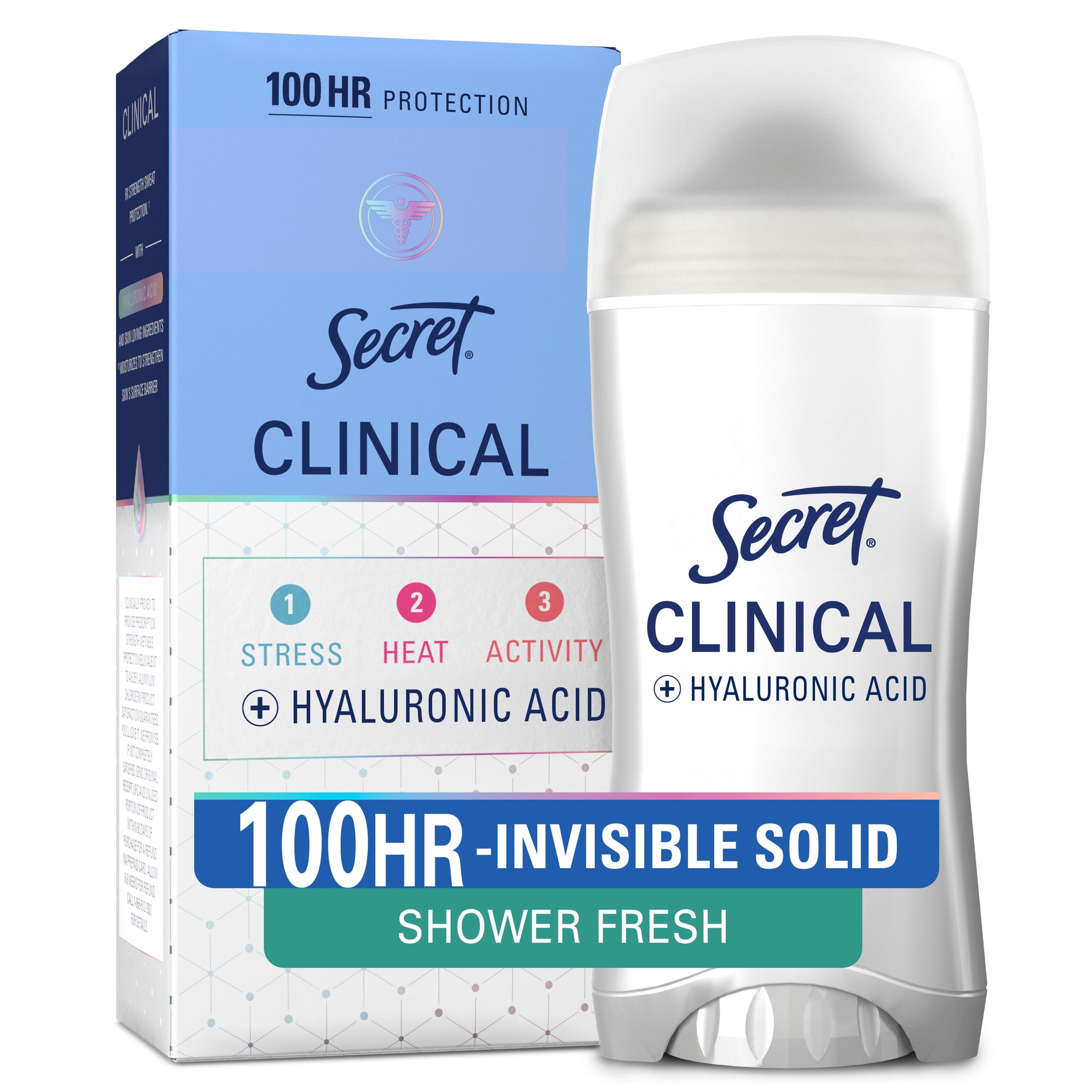 Secret Clinical 100HR Antiperspirant Deodorant, Invisible Solid, Shower Fresh, 2.6 oz
