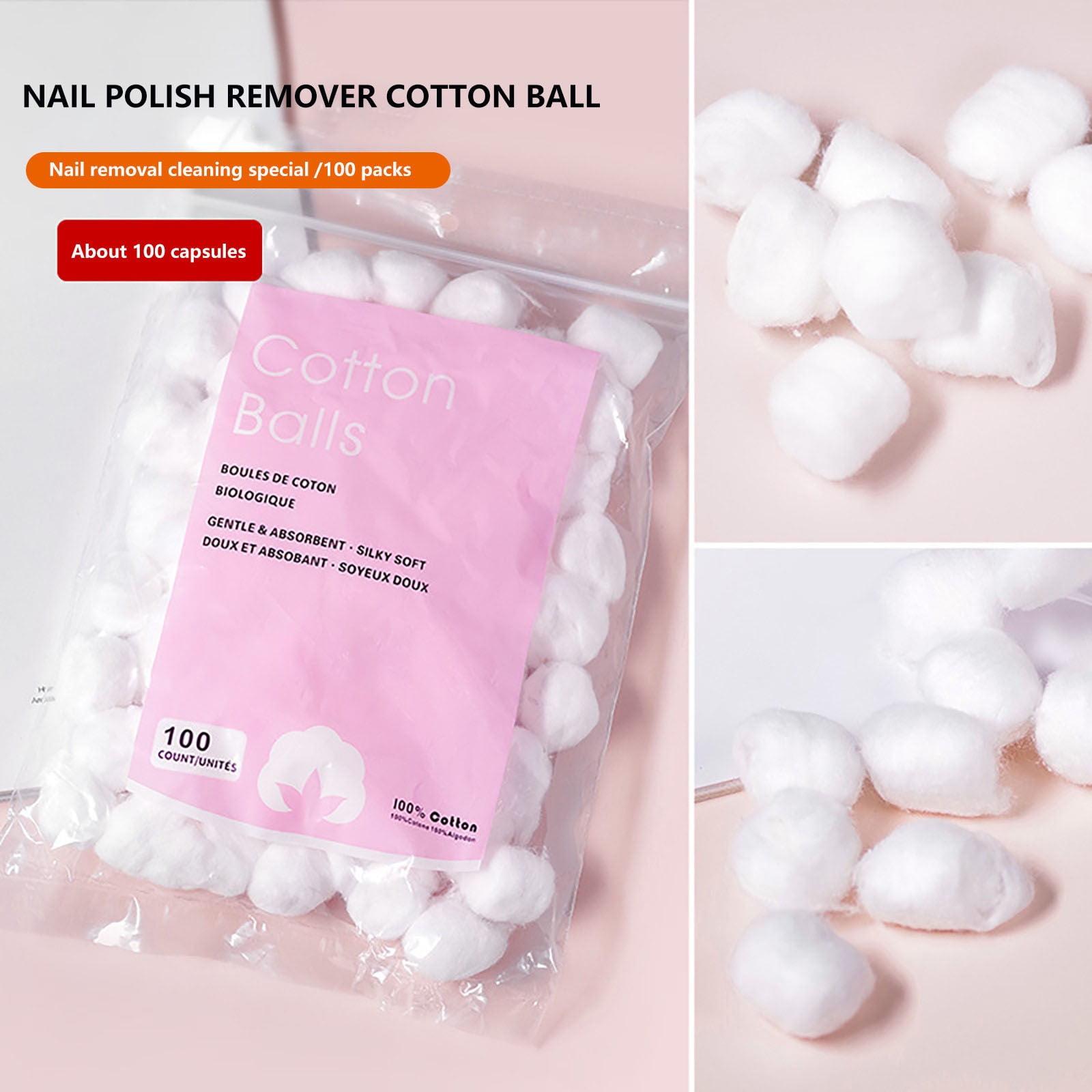 Clinical Use Jumbo Cotton Balls 100%, for Beauty, First Aid and Baby Care, Absorbent, 100 Count