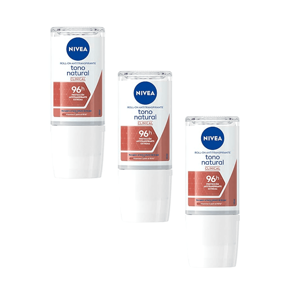 Nivea Clinical Whitening Deodorant Roll-On for Women, 96-Hour Protection, Natural Tone, 50ml (1.7 fl oz) – Pack of 3