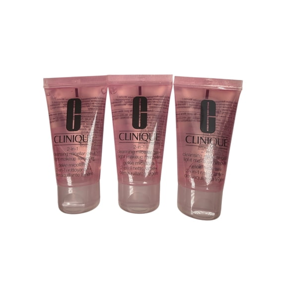 Clinique 2-in-1 Cleansing Micellar Gel+ Light Makeup Remover 1.0 Ounce Each 3 Pack