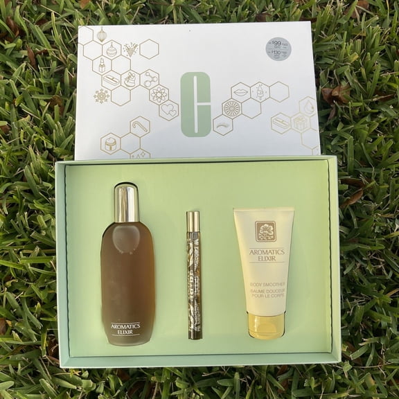 Clinique 3-Pc. Aromatics Elixir Riches Fragrance Set: Aromatics Elixir Perfume Spray 3.4 oz, Aromatics Elixir Body Smoother 2.5 oz, Aromatics Elixir Perfume Spray 0.34 oz.
