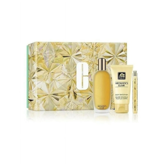 Clinique Aromatics Elixir Riches Fragrance 3-Pc. Gift Set: Aromatics Elixir Eau De Perfume Spray 3.4 OZ + Aromatics Elixir Body Smoother 2.5 oz + Aromatics Elixir Eau De Perfume Spray 0.34 oz