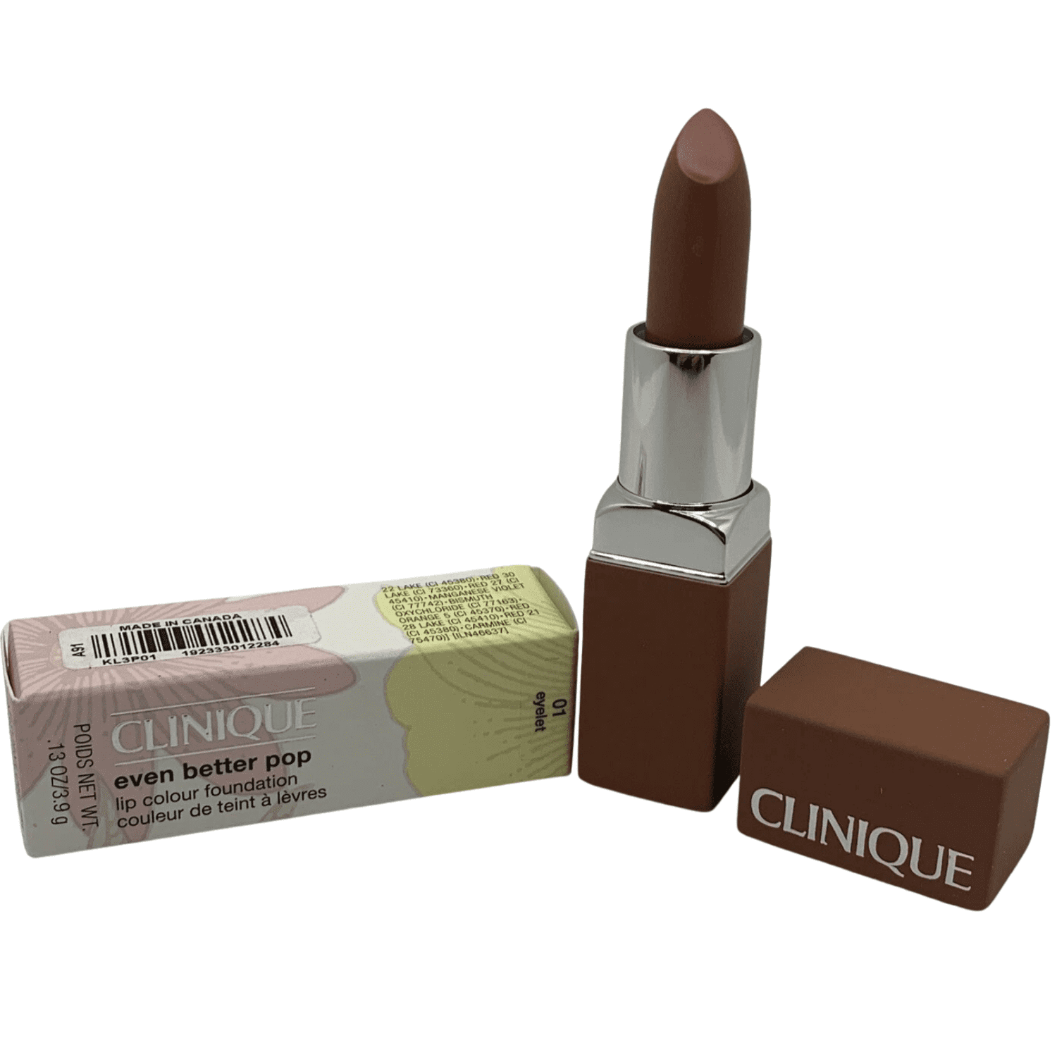 Clinique Even Better Pop Lip Colour Foundation Moisturizing Natural Lipstick, 01 Eyelet