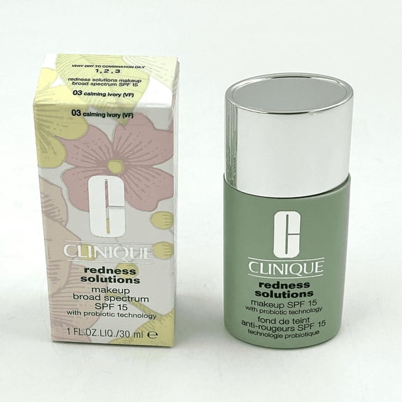 Clinique Redness Solutions Face Makeup Broad Spectrum SPF 15 with Probiotic Technology Foundation, 03 Calming Ivory CN28 1 oz/30 ml