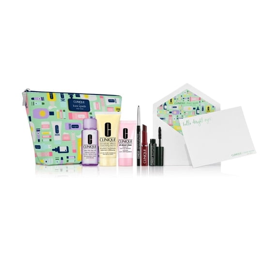 Clinique Skincare Makeup 8 Pcs Gift Set Green Lipstick Bag Designed By Kate Spade Ny