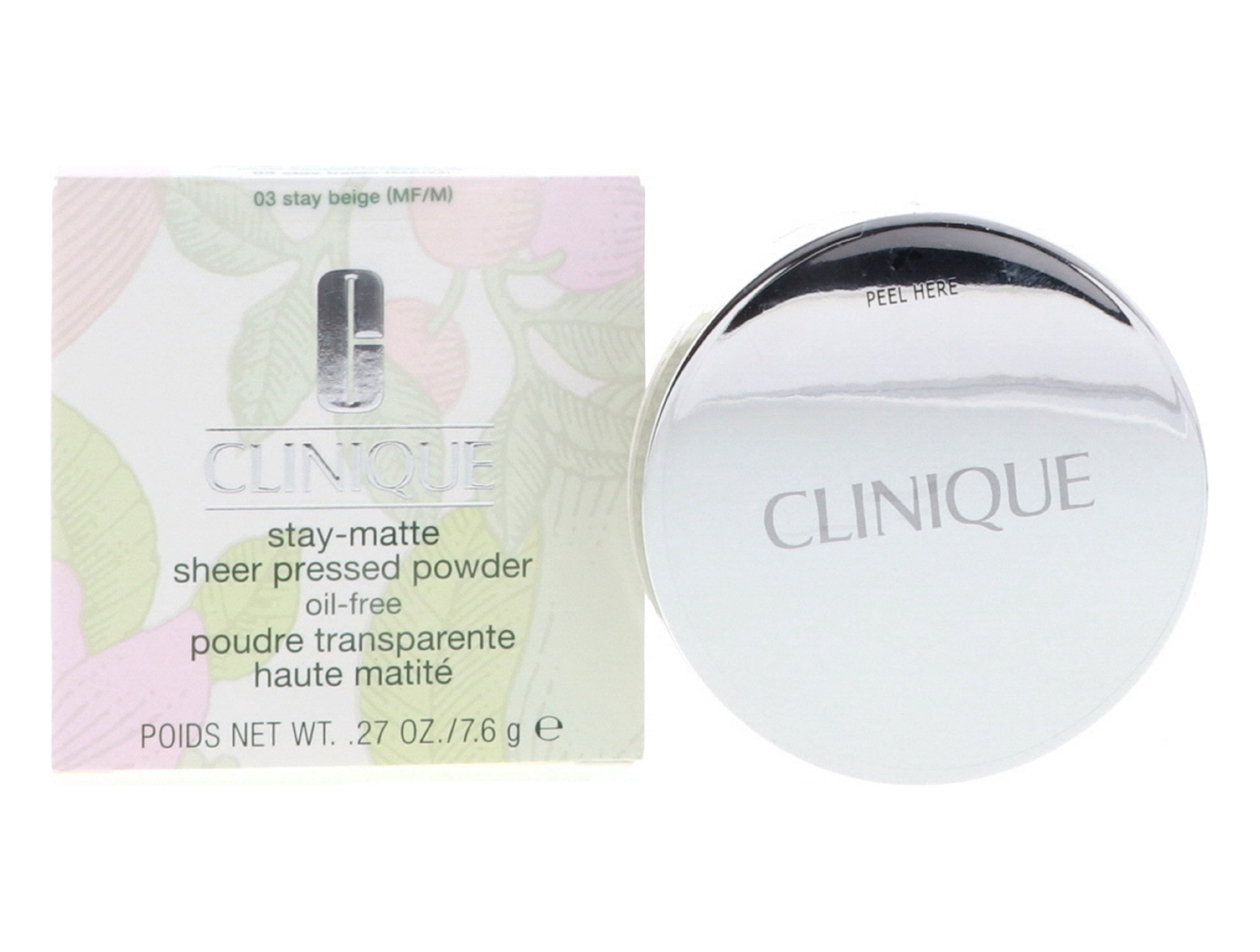 Clinique Stay-Matte Pressed Powder Foundation Makeup for Oily Skin, Sheer Coverage, Matte Finish, Oil-Free, Lightweight, 03 Stay Beige, 0.27 oz
