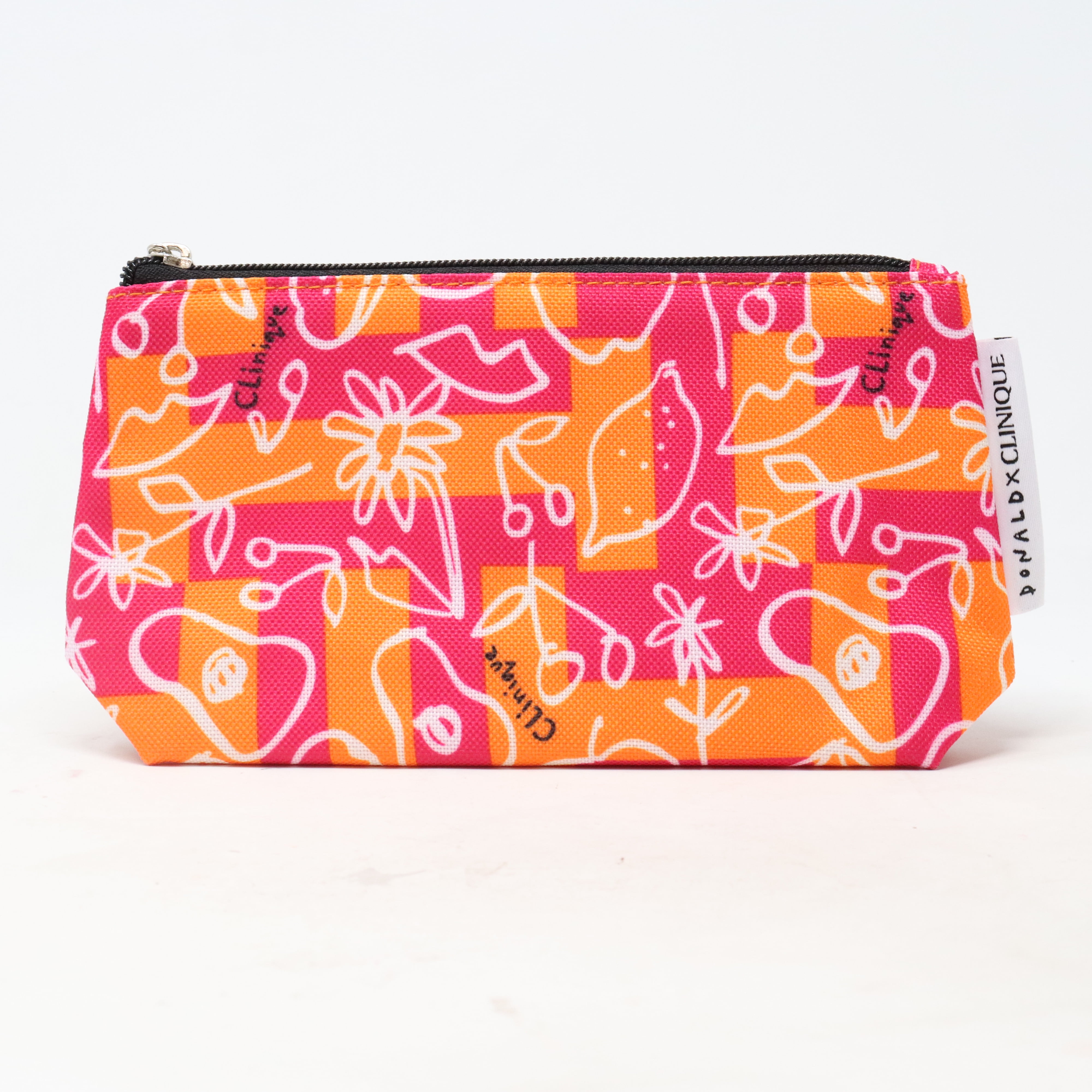 Clinique X Donald Magenta Orange Cosmetic Bag New
