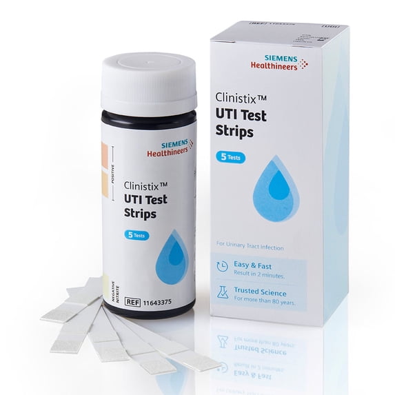 Clinistix UTI Urine Test Strips - Easy-to-Use At-Home Urinary Tract Infection Dipstick Testing for Nitrite and Leukocytes, 2-Minute Results, 5 Tests, 24 Ct