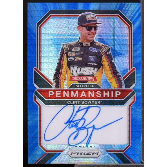 Clint Bowyer 2021 Prizm Patented Penmanship Prizms Hyper Blue Carolina Blue #5