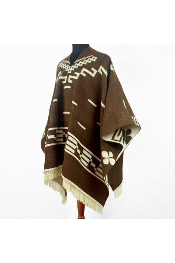 Poncho cowboy Serape replica handmade of Alpaca wool Unisex - brown