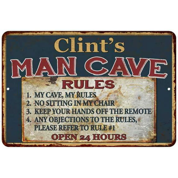 Clint's Man Cave Rules Chic Rustic Green Sign Home 8 x 12 High Gloss Metal 208120049390