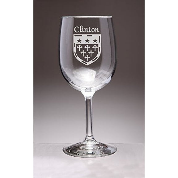 Clinton Irish Coat of Arms Wine Glasses - Set of 4 (Sand Etched)