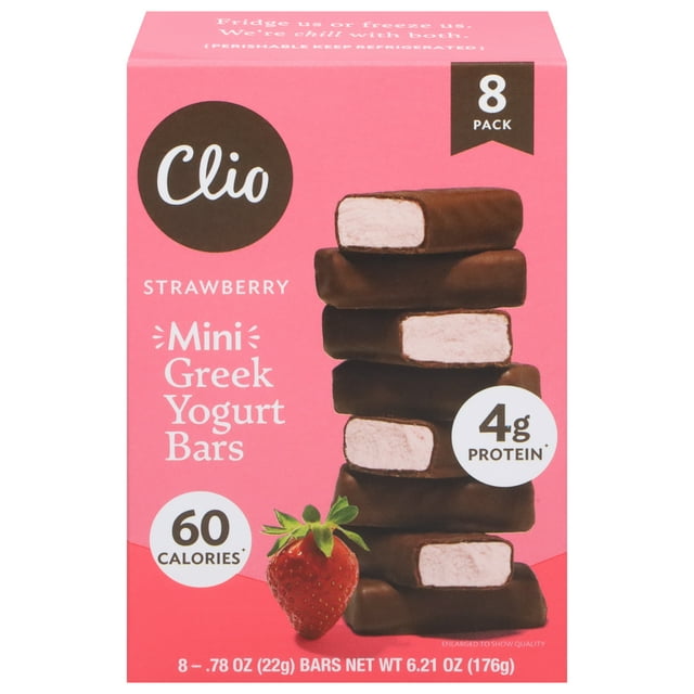 Clio Mini Strawberry Greek Yogurt Bar in Chocolatey Coating, 0.78 oz, 8