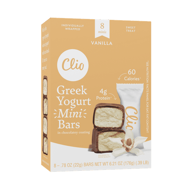 Clio Mini Vanilla Greek Yogurt Bar in Chocolatey Coating, 0.78 oz, 8 Ct