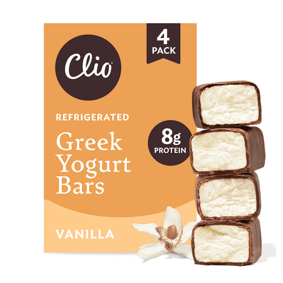 Clio Vanilla Greek Yogurt Bar in Chocolatey Coating, 1.76 oz, 4 Ct