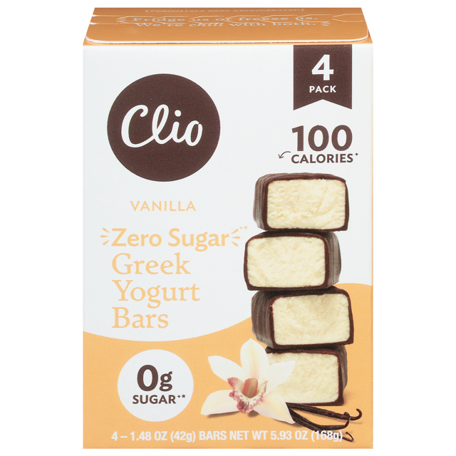 Clio Zero Sugar Vanilla Greek Yogurt Bar in Chocolatey Coating, 1.48 oz