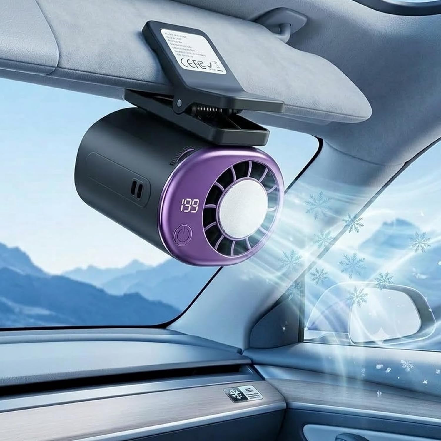 Clip on Air Conditioner for Car & 2026 Car Clip on Air Conditioner Fan, 360° Rotation 199 Speeds Semi-Cooling, USB Rechargeable Hands-Free Fan with LED Display for Work Camping
