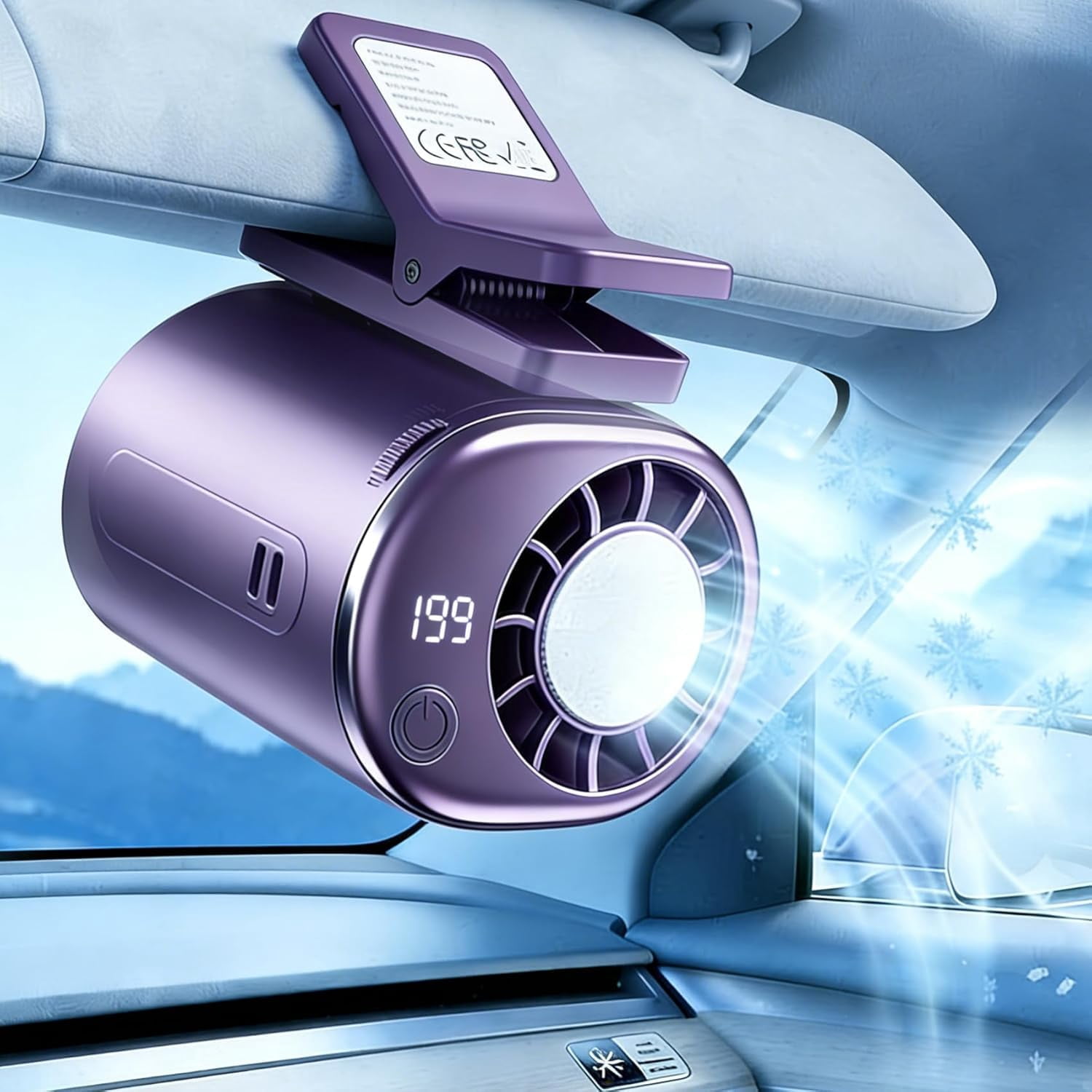 Clip on Air Conditioner for Car & 2026 Car Clip on Air Conditioner Fan, 360° Rotation 199 Speeds Semi-Cooling, USB Rechargeable Hands-Free Fan with LED Display for Work Camping