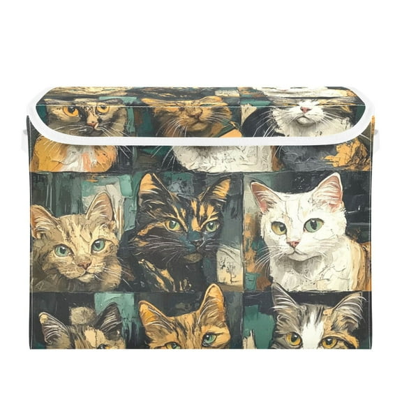 Clip Art Cat Large Storage Bins with Linen Collapsible Lid Storage Box 16.7 x 12.6 x 11.8in