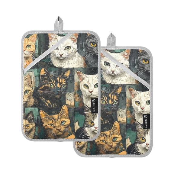 Clip Art Cat Oven Mitts Pot Holders 2 pcs Heat Resistant for Kitchen Baking Grilling