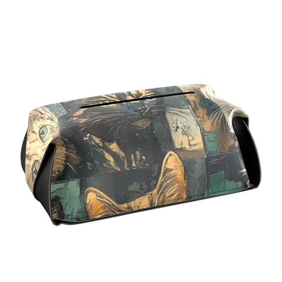 Clip Art Cat Tissue Box Cover Leather Square Rectangle Tissue Box Holder for Bathroom Living Room Desk Office Decor