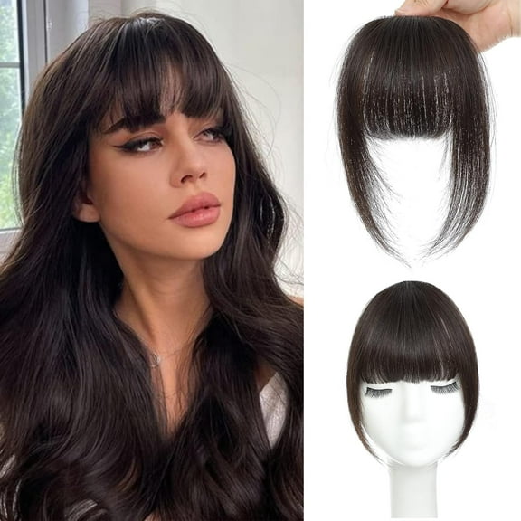 Clip In Bangs 100% Human Hair Extensions French Bangs Clip On Bangs With Temple Clip In Bangs Real Human Hair Thick Bangs Fringe Hairpieces For Women Brown Black……