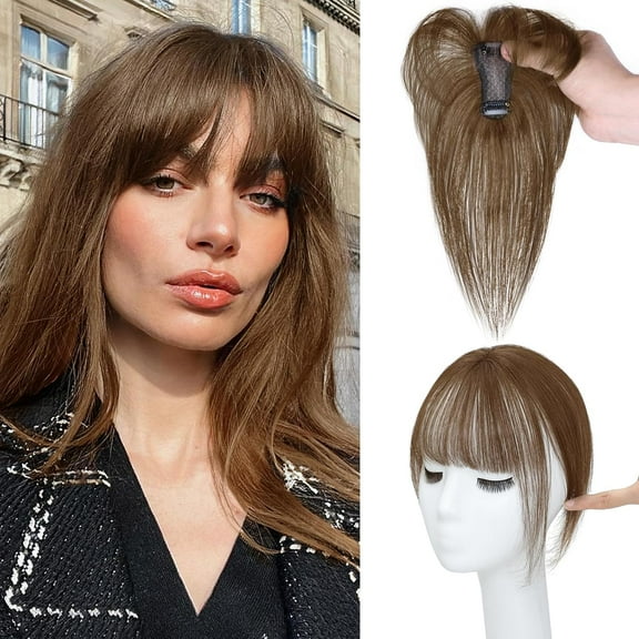 The Clip in Bangs 100% Real Human Hair Toppers Wispy Bangs 360°3D Cover Bangs Hair Clip Fake Bangs Hair Extensions for Women Hair Pieces Clip On Air Bangs for Daily Wear