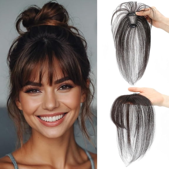 The Clip in Bangs 100% Real Human Hair Toppers Wispy Bangs 360 ° 3D Cover Bangs Hair Clip Fake Bangs Hair Extensions for Women Hair Pieces Clip On Air Bangs for Daily Wear