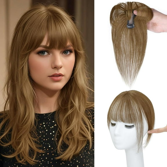 The Hair Clip 100% Real Human Hair Toppers 360°3D Cover Clip in Bangs Hair pieces Wispy Bangs for Women Hair Extensions Clip on French Bangs for Daily Wear