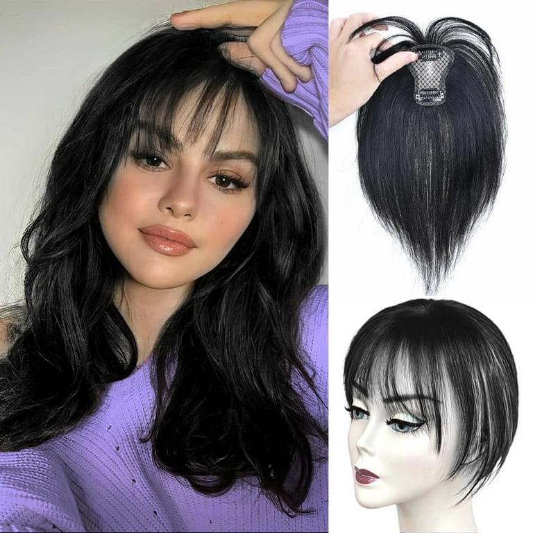 Clip in Bangs Bangs Hair Clip Hair Toppers for Women 100 Real Human Hair Bangs Clip in Hair Extensions 360 3D Cover Wispy Fake Clip on Bangs for Women Natural Black Walmart
