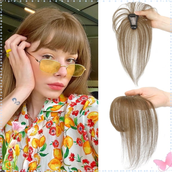 Clip in Bangs Real Human Hair for Women, 4*6 Inch Natural Clip-On Partial Bangs Hairline Topper, Breathable Human Hair Toppers Hair Pieces for Thinning Hair