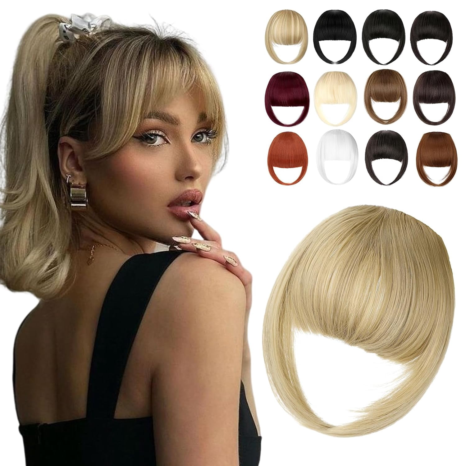 Clip in Bangs, Synthetic French Bangs Hair Clip, Fake Bangs Fringe with ...