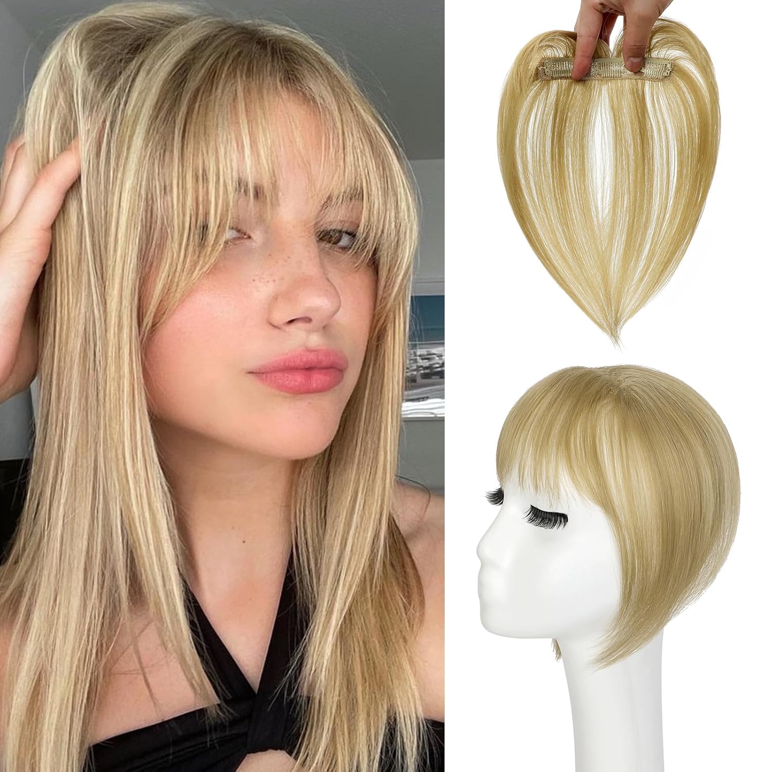Clip in Bangs, Synthetic French Bangs Hair Clip, Fake Bangs Fringe with ...