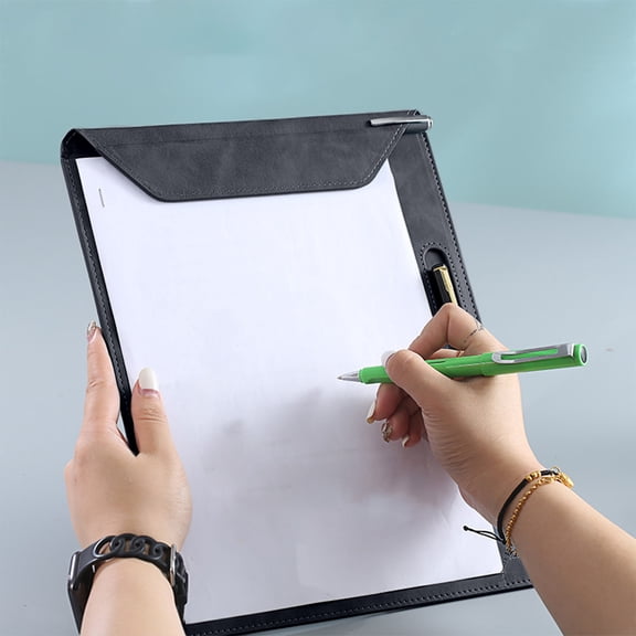 Clip Board Folder, A5 Leather Writing Pad with Metal Clip, Lightweight Data Folder for Meeting Records, Drawing Pad for Office, Home, and Travel Use, Easy to Clean Portfolio Organizer